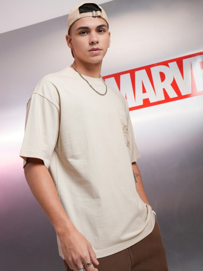 Marvel By Highlander Men Cream Avengers Printed Round Neck Oversized Fit T-Shirt - Cream - Image 6