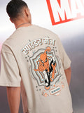 Marvel By Highlander Men Cream Spider-Man Printed Round Neck Oversized Fit T-Shirt - Cream - Image 1