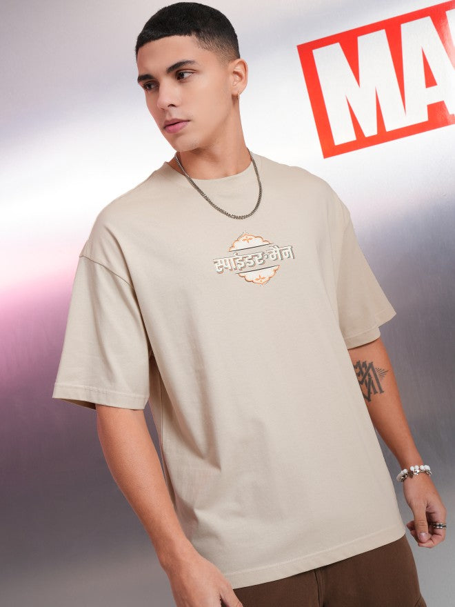Marvel By Highlander Men Cream Spider-Man Printed Round Neck Oversized Fit T-Shirt - Cream - Image 6
