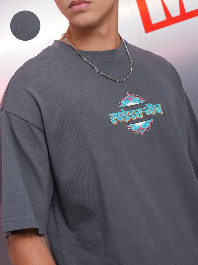 Marvel By Highlander Men Grey Spider-Man Printed Round Neck Oversized Fit T-Shirt - Grey - Image 5