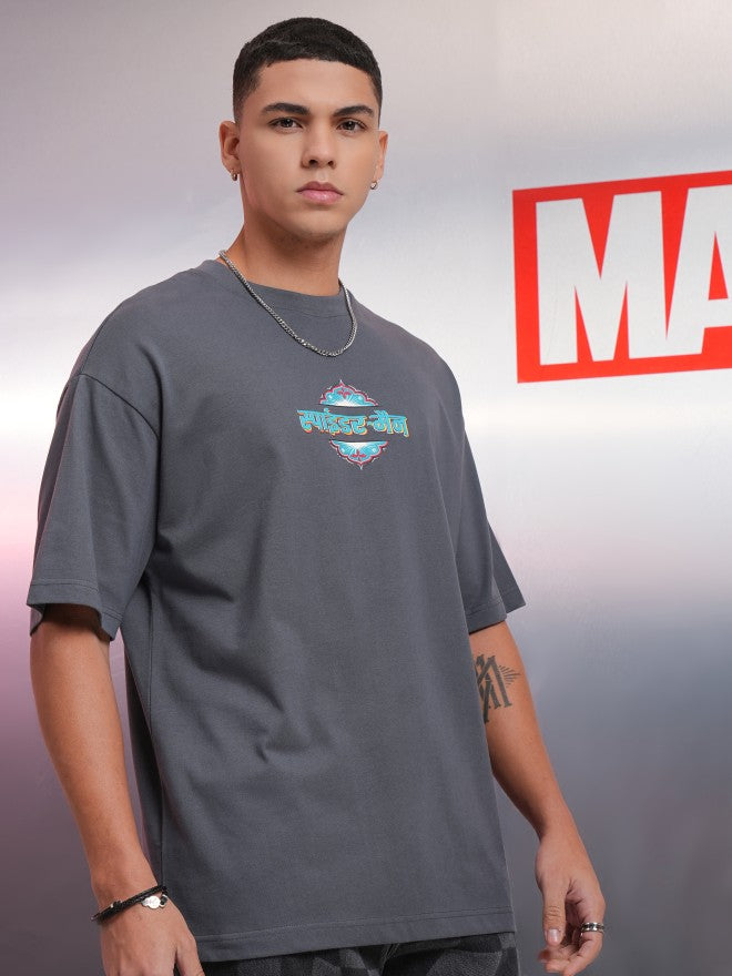 Marvel By Highlander Men Grey Spider-Man Printed Round Neck Oversized Fit T-Shirt - Grey - Image 6