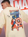 Marvel By Highlander Men Cream Captain America Printed Round Neck Oversized Fit T-Shirt - Cream - Image 1