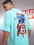 Marvel By Highlander Men Blue Captain America Printed Round Neck Oversized Fit T-Shirt - Blue - Image 1