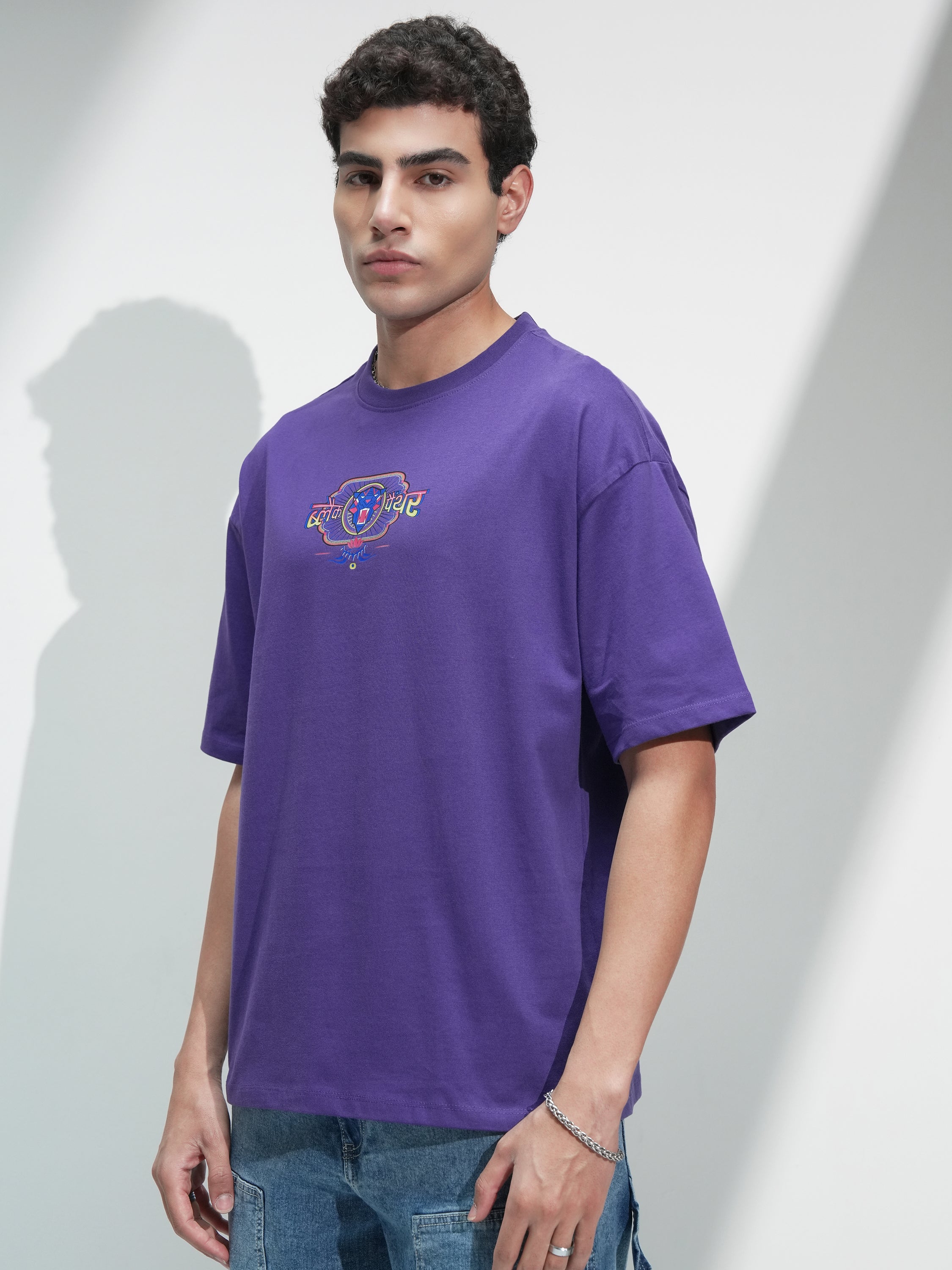 Marvel By Highlander Men Purple Black Panther Printed Round Neck Oversized Fit T-Shirt - Purple - Image 4