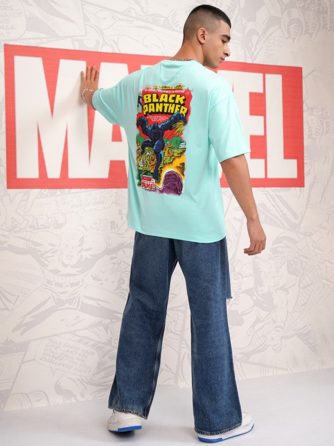 Marvel By Highlander Men Blue Black Panther Printed Round Neck Oversized Fit T-Shirt - Blue - Image 2