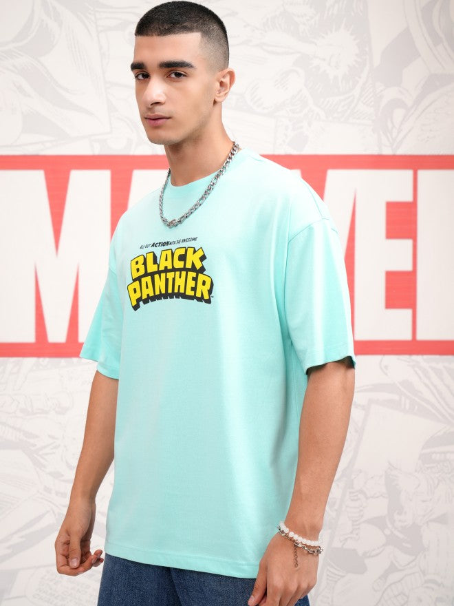 Marvel By Highlander Men Blue Black Panther Printed Round Neck Oversized Fit T-Shirt - Blue - Image 4