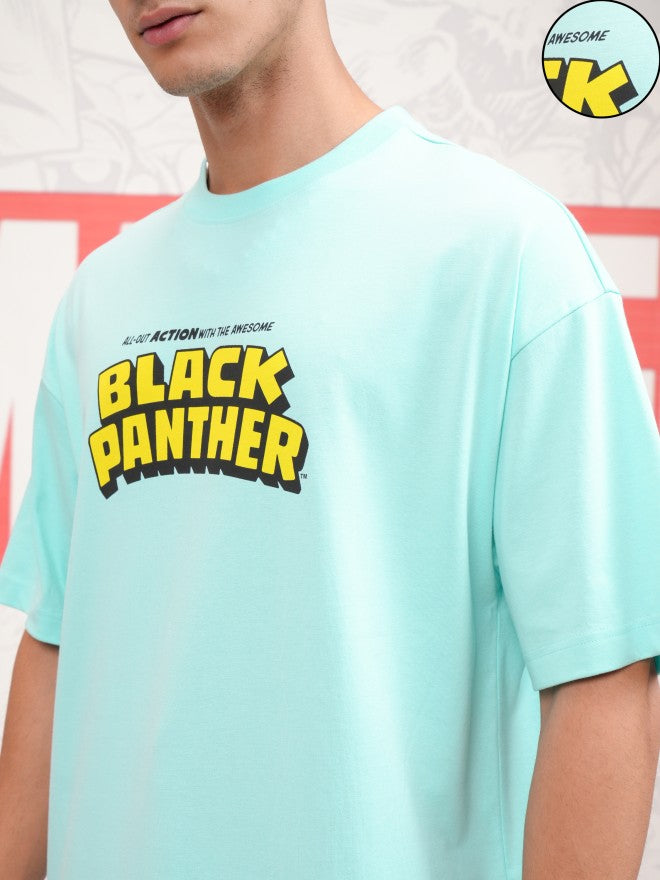 Marvel By Highlander Men Blue Black Panther Printed Round Neck Oversized Fit T-Shirt - Blue - Image 5