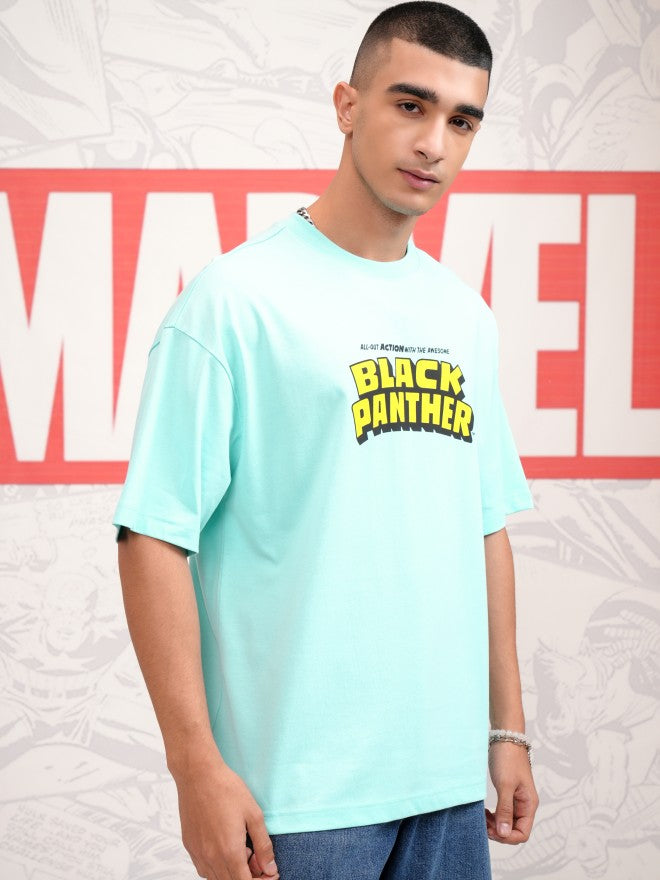 Marvel By Highlander Men Blue Black Panther Printed Round Neck Oversized Fit T-Shirt - Blue - Image 6