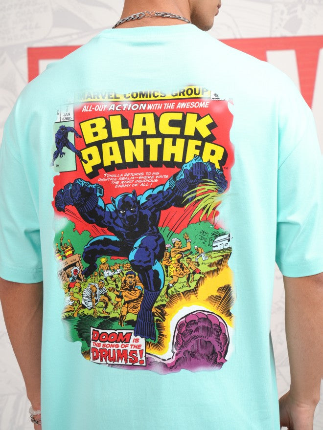 Marvel By Highlander Men Blue Black Panther Printed Round Neck Oversized Fit T-Shirt - Blue - Image 7