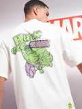 Marvel By Highlander Men Off White Hulk Printed Round Neck Oversized Fit T-Shirt - Off White - Image 1