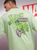 Marvel By Highlander Men Green Hulk Printed Round Neck Oversized Fit T-Shirt - Green - Image 1