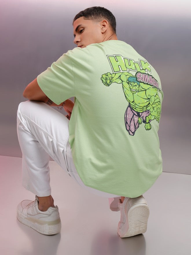 Marvel By Highlander Men Green Hulk Printed Round Neck Oversized Fit T-Shirt - Green - Image 2
