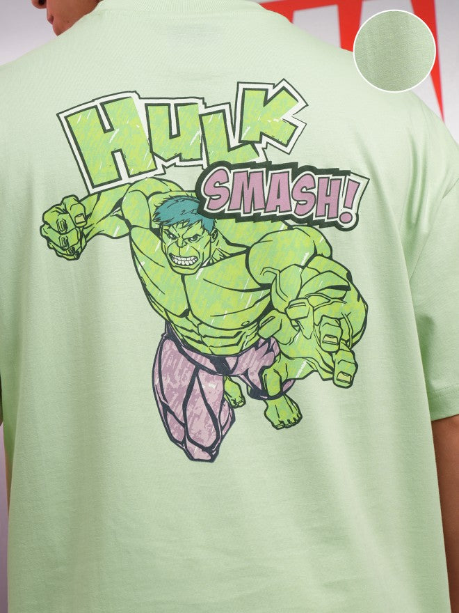 Marvel By Highlander Men Green Hulk Printed Round Neck Oversized Fit T-Shirt - Green - Image 5