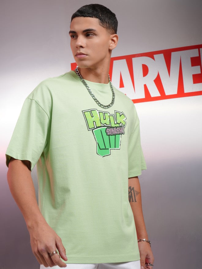 Marvel By Highlander Men Green Hulk Printed Round Neck Oversized Fit T-Shirt - Green - Image 6