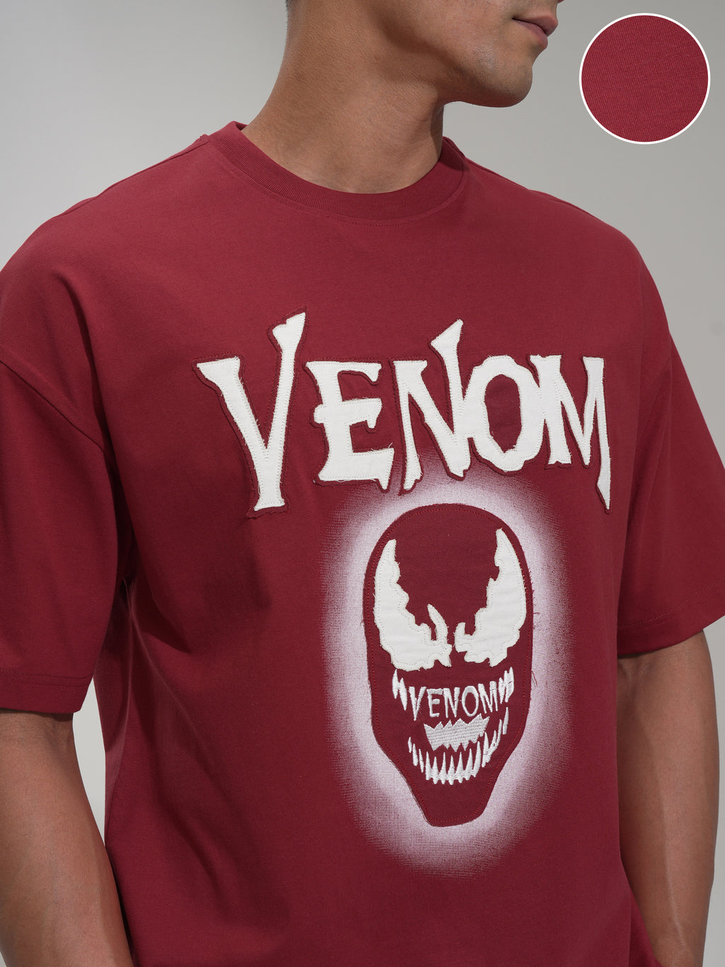 Marvel By Highlander Men Maroon Venom Printed Round Neck Oversized Fit T-Shirt - Maroon - Image 5