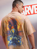 Marvel By Highlander Men Brown Deadpool Printed Round Neck Oversized Fit T-Shirt - Brown - Image 1