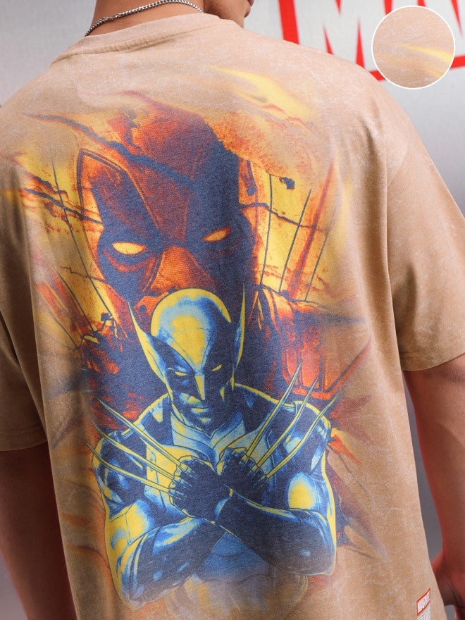 Marvel By Highlander Men Brown Deadpool Printed Round Neck Oversized Fit T-Shirt - Brown - Image 5