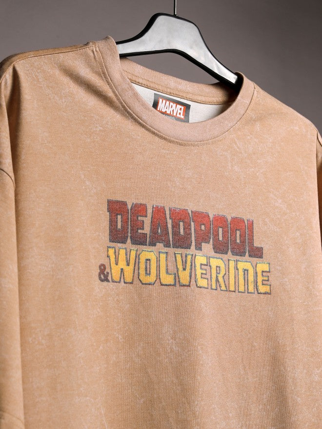 Marvel By Highlander Men Brown Deadpool Printed Round Neck Oversized Fit T-Shirt - Brown - Image 7