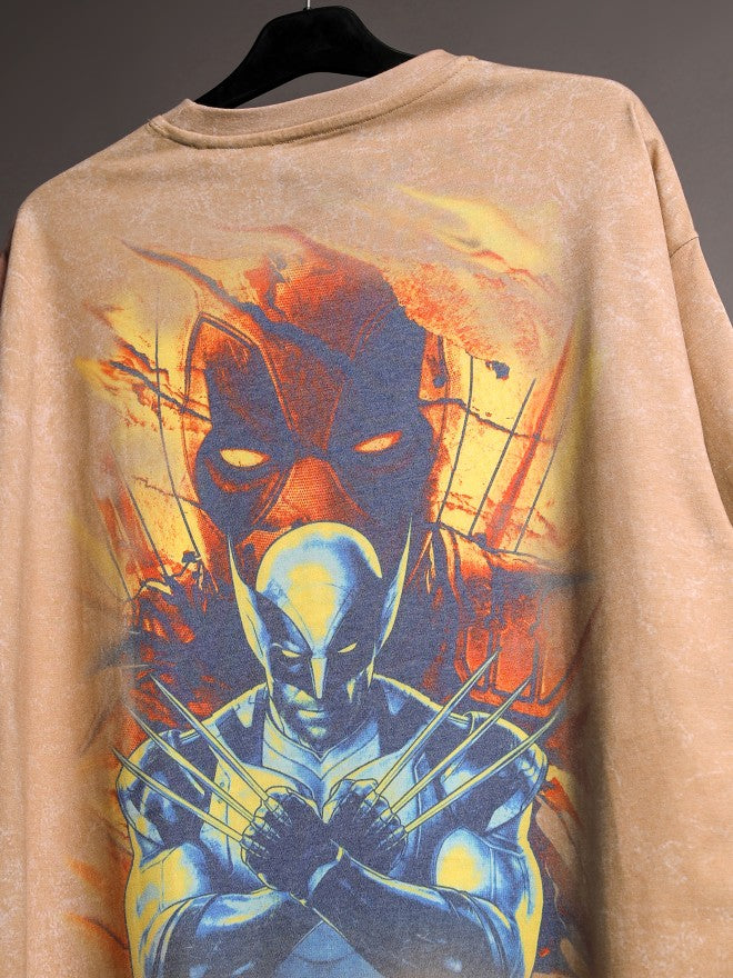 Marvel By Highlander Men Brown Deadpool Printed Round Neck Oversized Fit T-Shirt - Brown - Image 8