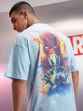 Marvel By Highlander Men Blue Deadpool Printed Round Neck Oversized Fit T-Shirt - Blue - Image 1