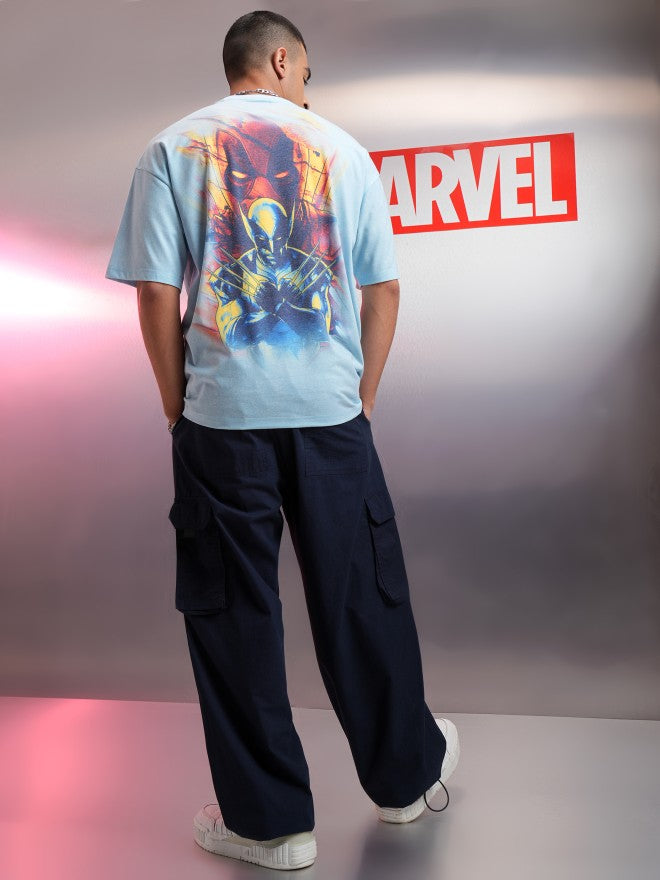 Marvel By Highlander Men Blue Deadpool Printed Round Neck Oversized Fit T-Shirt - Blue - Image 2