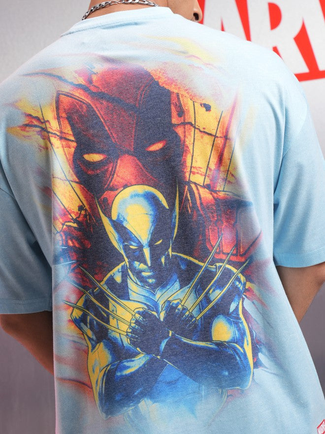 Marvel By Highlander Men Blue Deadpool Printed Round Neck Oversized Fit T-Shirt - Blue - Image 7