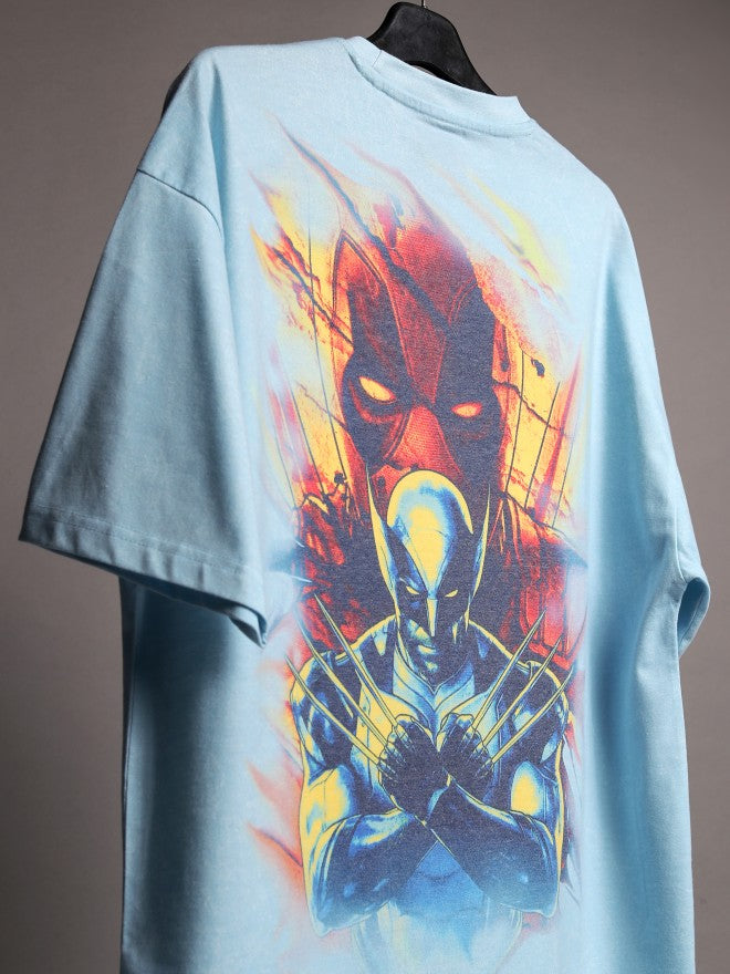 Marvel By Highlander Men Blue Deadpool Printed Round Neck Oversized Fit T-Shirt - Blue - Image 8