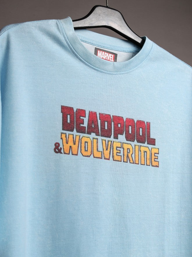 Marvel By Highlander Men Blue Deadpool Printed Round Neck Oversized Fit T-Shirt - Blue - Image 9