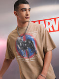 Marvel By Highlander Men Brown Dogpool Printed Round Neck Oversized Fit T-Shirt - Brown - Image 1