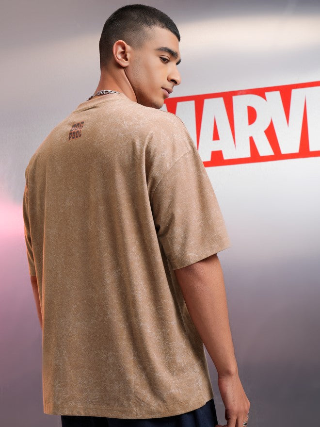 Marvel By Highlander Men Brown Dogpool Printed Round Neck Oversized Fit T-Shirt - Brown - Image 3