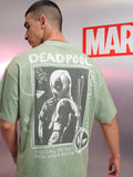Marvel By Highlander Men Green Deadpool Printed Round Neck Oversized Fit T-Shirt - Green - Image 1