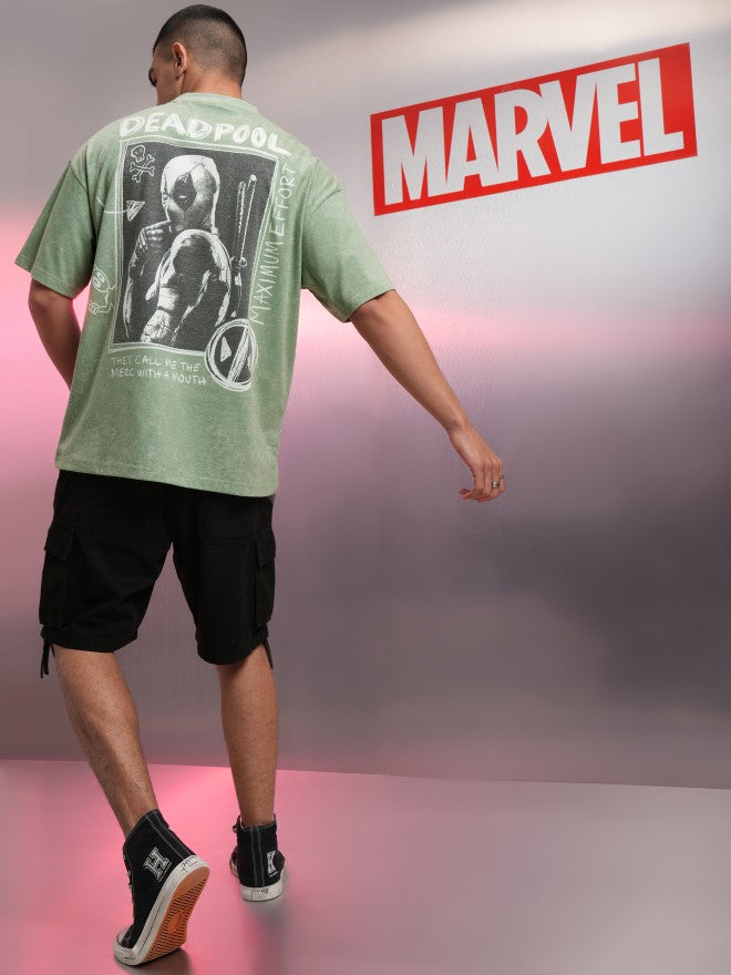 Marvel By Highlander Men Green Deadpool Printed Round Neck Oversized Fit T-Shirt - Green - Image 2