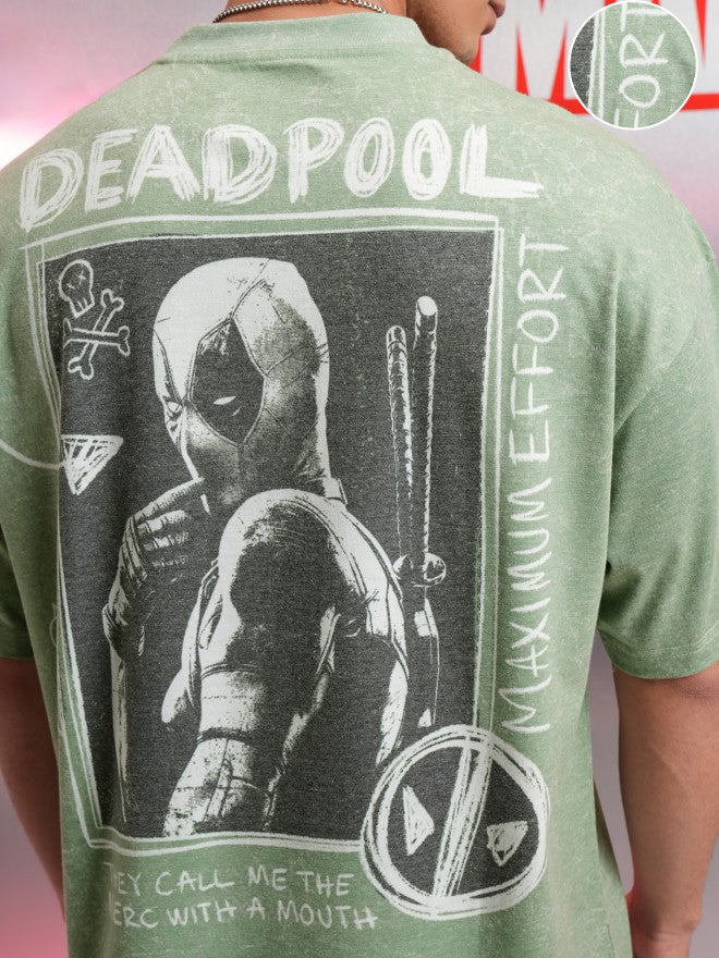 Marvel By Highlander Men Green Deadpool Printed Round Neck Oversized Fit T-Shirt - Green - Image 5