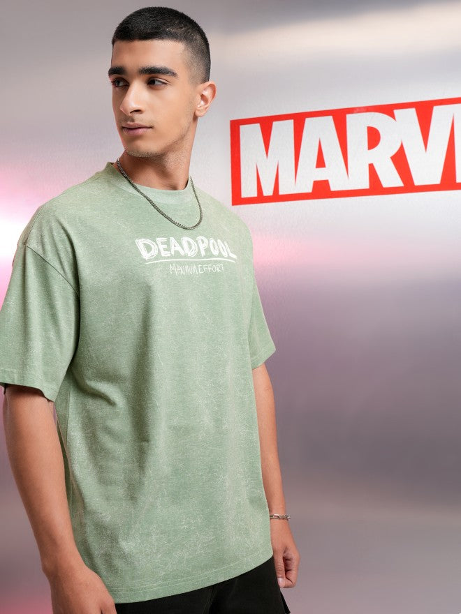 Marvel By Highlander Men Green Deadpool Printed Round Neck Oversized Fit T-Shirt - Green - Image 6