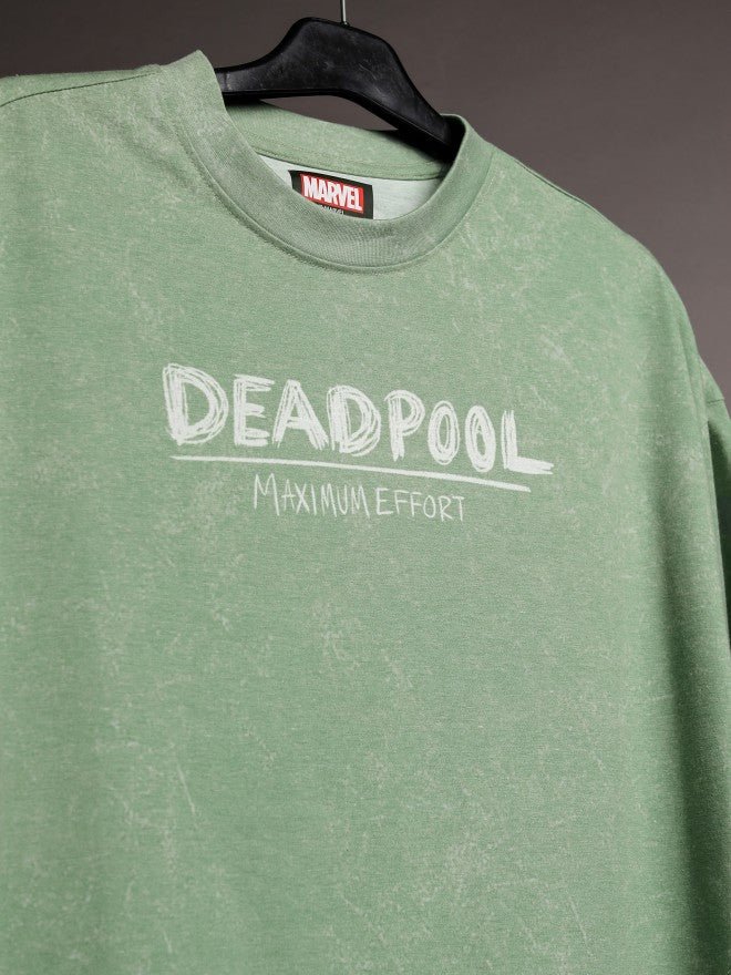 Marvel By Highlander Men Green Deadpool Printed Round Neck Oversized Fit T-Shirt - Green - Image 7