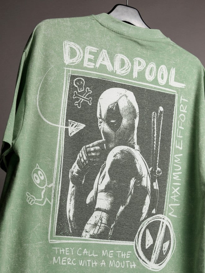 Marvel By Highlander Men Green Deadpool Printed Round Neck Oversized Fit T-Shirt - Green - Image 8