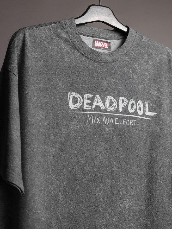 Marvel By Highlander Men Charcoal Deadpool Printed Round Neck Oversized Fit T-Shirt - Charcoal - Image 7