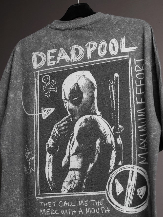 Marvel By Highlander Men Charcoal Deadpool Printed Round Neck Oversized Fit T-Shirt - Charcoal - Image 8