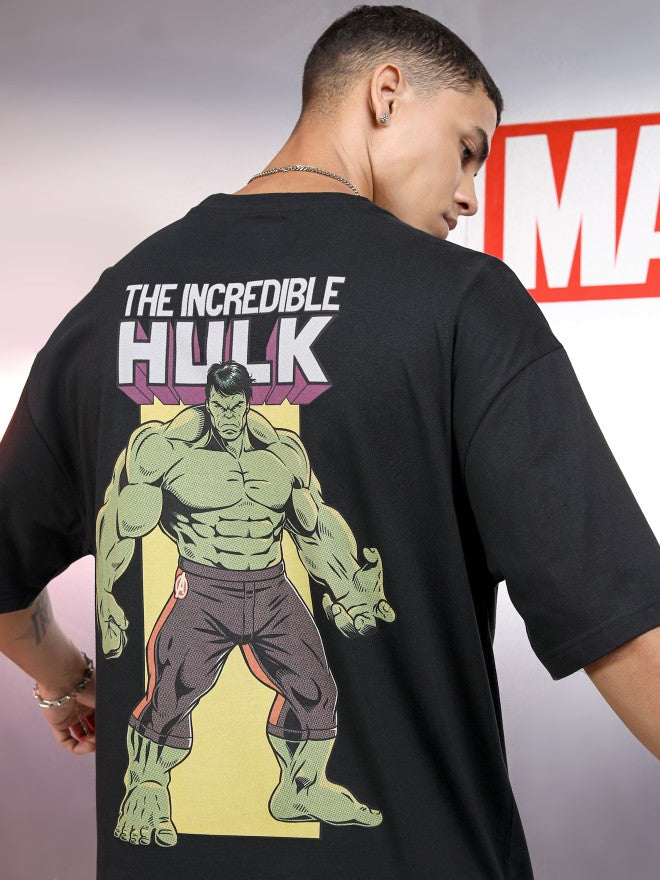 Marvel By Highlander Men Black Hulk Printed Round Neck Oversized Fit T-Shirt - Black - Image 1