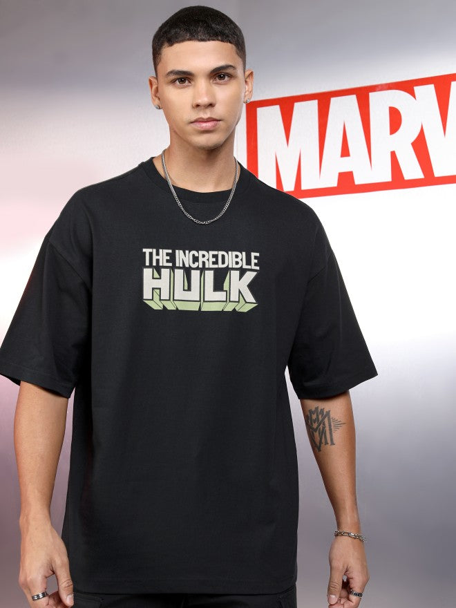 Marvel By Highlander Men Black Hulk Printed Round Neck Oversized Fit T-Shirt - Black - Image 3