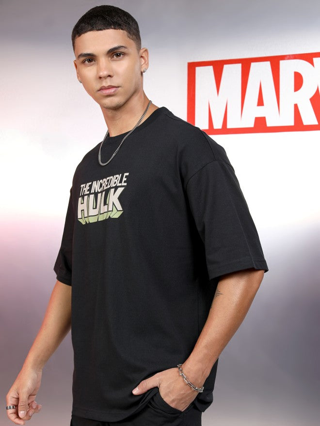 Marvel By Highlander Men Black Hulk Printed Round Neck Oversized Fit T-Shirt - Black - Image 4