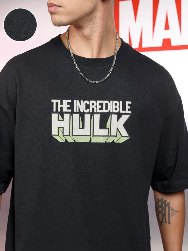Marvel By Highlander Men Black Hulk Printed Round Neck Oversized Fit T-Shirt - Black - Image 5