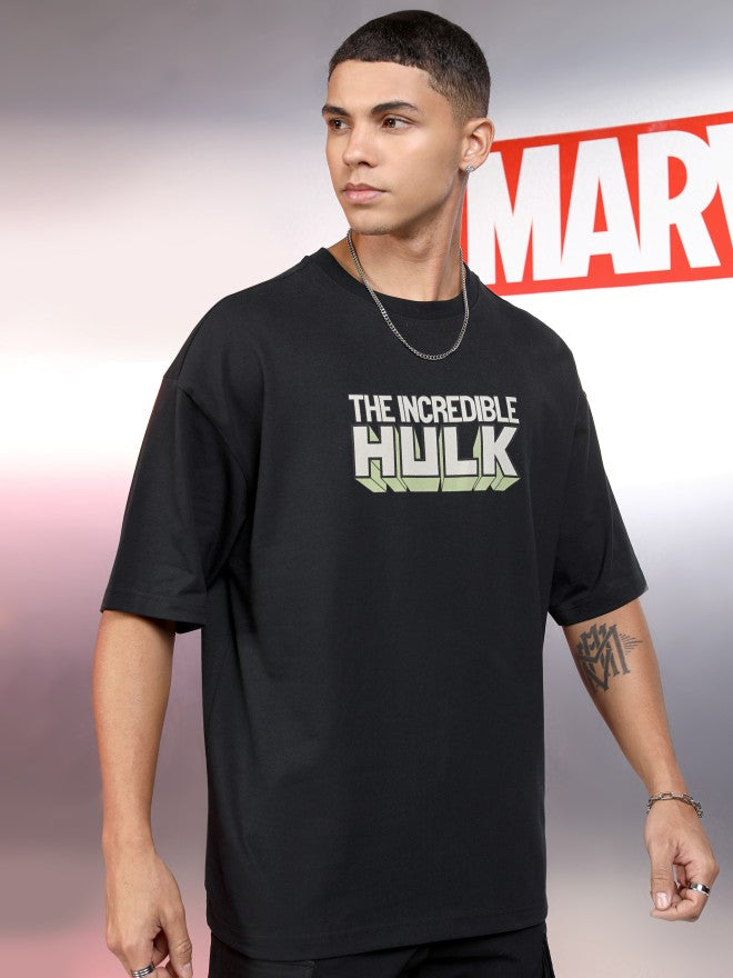 Marvel By Highlander Men Black Hulk Printed Round Neck Oversized Fit T-Shirt - Black - Image 6