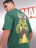 Marvel By Highlander Men Green Hulk Printed Round Neck Oversized Fit T-Shirt - Green - Image 1