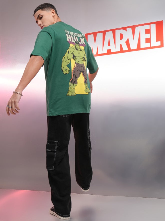 Marvel By Highlander Men Green Hulk Printed Round Neck Oversized Fit T-Shirt - Green - Image 2
