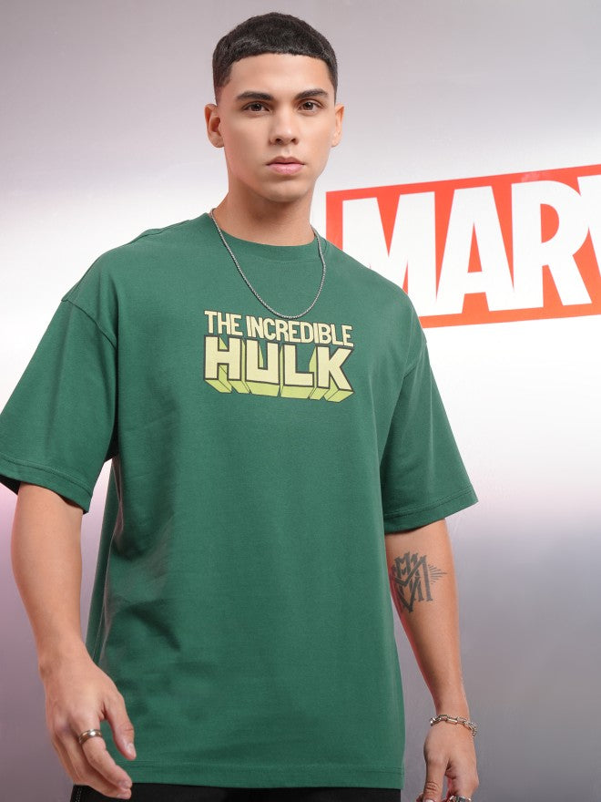 Marvel By Highlander Men Green Hulk Printed Round Neck Oversized Fit T-Shirt - Green - Image 3