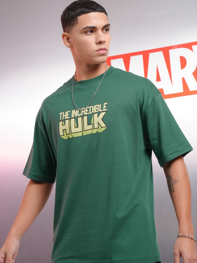 Marvel By Highlander Men Green Hulk Printed Round Neck Oversized Fit T-Shirt - Green - Image 4