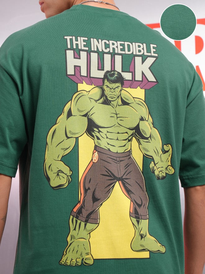 Marvel By Highlander Men Green Hulk Printed Round Neck Oversized Fit T-Shirt - Green - Image 5