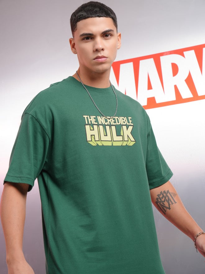 Marvel By Highlander Men Green Hulk Printed Round Neck Oversized Fit T-Shirt - Green - Image 6