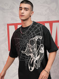 Marvel By Highlander Men Black Spider-Man Printed Round Neck Oversized Fit T-Shirt - Black - Image 1